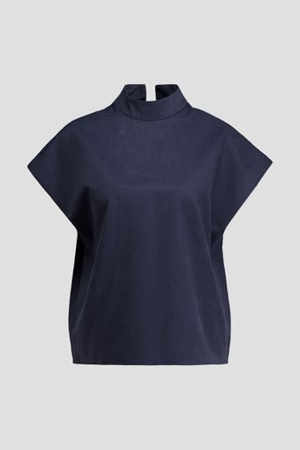 Le devant de Blouse bleu marine à manches courtes de Louise pour Femmes