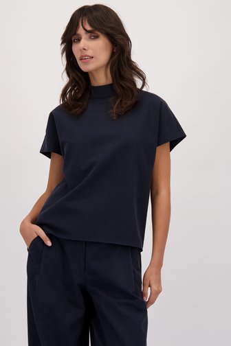 Le devant de Blouse bleu marine à manches courtes de Louise pour Femmes