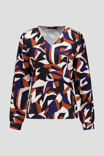 Photo produit 1 de Blouse bleu-marron à col en V de Claude Arielle pour Femmes