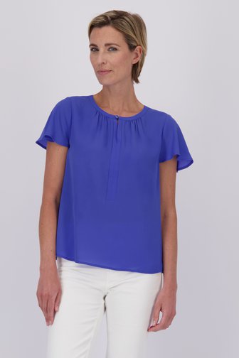 Blouse bleu violet à manches papillon courtes de Claude Arielle pour Femmes