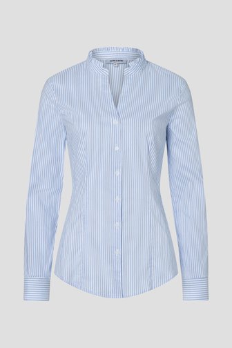 Le devant de Blouse bleue à rayures à manches longues de More & More pour Femmes