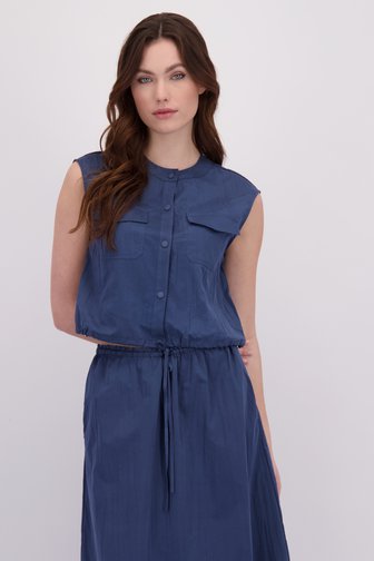 Le devant de Blouse bleue sans manches de Geisha pour Femmes