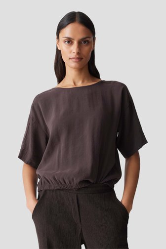 Le devant de Blouse brune à manches trois-quarts de Opus pour Femmes