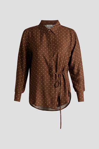 Photo produit 1 de Blouse brune à pois avec lien à nouer de Yest Curve pour Femmes