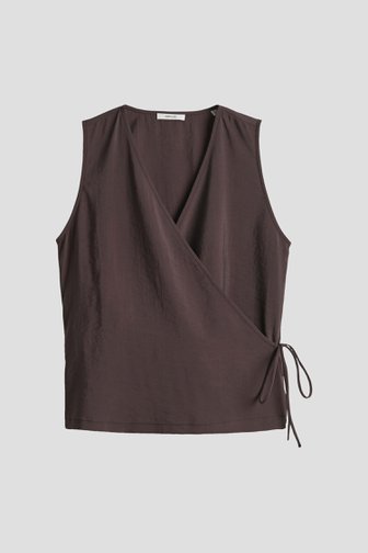 Le devant de Blouse brune sans manches avec fermeture croisée de Opus pour Femmes