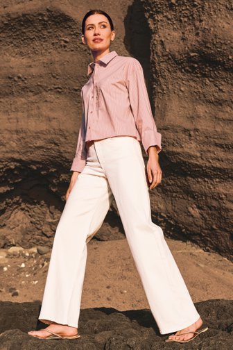 Blouse courte à rayures rose corail de Louise pour Femmes