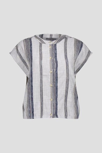 Blouse ecru-bleu avec motif rayé vertical de Geisha pour Femmes