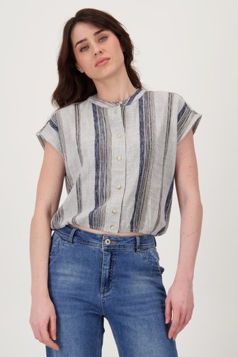 Blouse ecru-bleu avec motif rayé vertical de Geisha pour Femmes