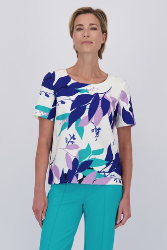 Blouse écrue à imprimé feuillage bleu-violet de Claude Arielle pour Femmes