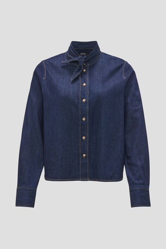 Le devant de Blouse en denim bleu foncé avec ruban à nœuds de Opus pour Femmes