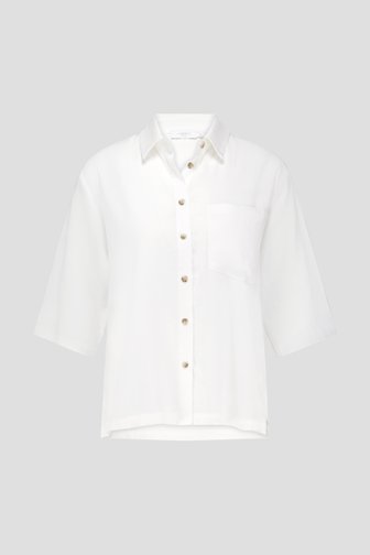 Blouse en lin blanc à manches courtes de Liberty Island pour Femmes