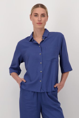 Blouse en lin bleu à manches courtes de Liberty Island pour Femmes