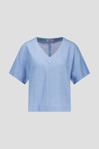 Blouse en lin bleu clair à col en V de Libelle pour Femmes