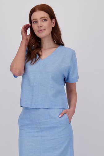 Blouse en lin bleu clair à col en V de Libelle pour Femmes