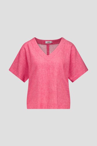 Blouse en lin corail à col en V de Libelle pour Femmes