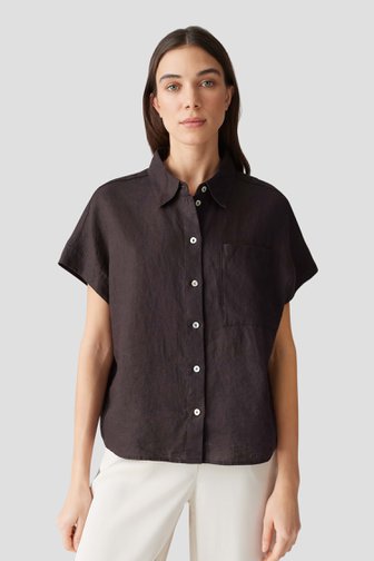 Blouse en lin marron foncé de Opus pour Femmes