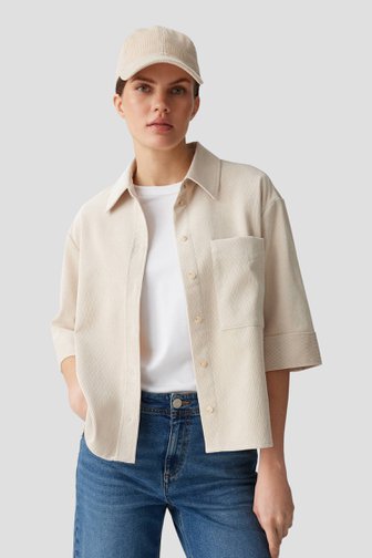 Le devant de Blouse en velours côtelé beige à manches 3/4 de Opus pour Femmes