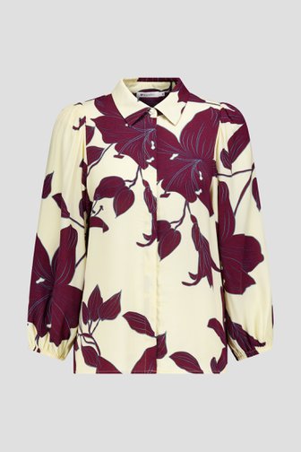 Le devant de Blouse jaune clair à fleurs bordeaux de D'Auvry pour Femmes