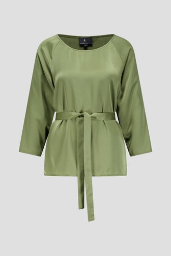 Le devant de Blouse kaki aspect satiné à manches 3/4 de AC by Annelien Coorevits pour Femmes