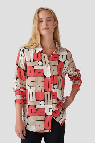 Opus Blouse met beige-rode print