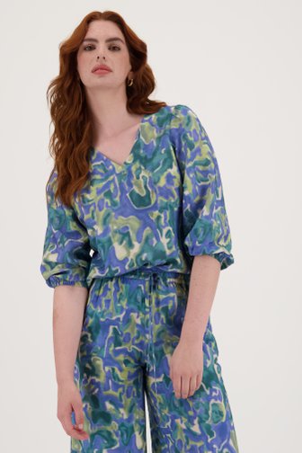 Libelle Blouse met blauw-groene aquarelprint