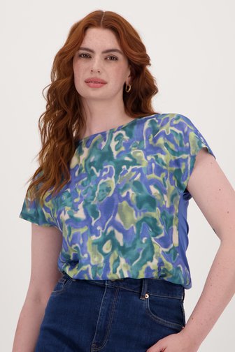 Libelle Blouse met blauw-groene aquarelprint