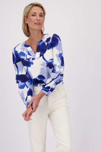 Voorkant van Blouse met blauwe bloemenprint door Claude Arielle voor Dames