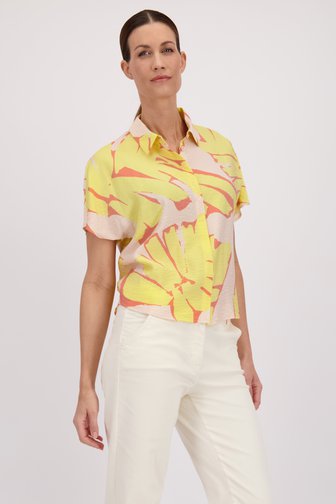 Blouse met motief in geel en koraalroze van D'Auvry voor Dames