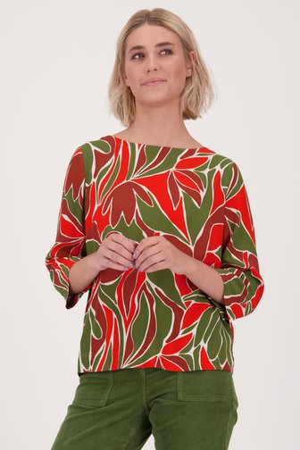 Libelle Blouse met print in kaki en rood