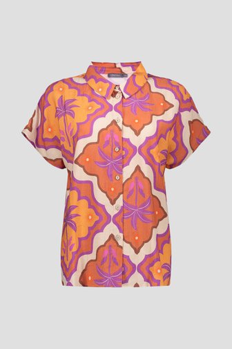 Voorkant van Blouse met print in oranje, paars en ecru door Geisha voor Dames
