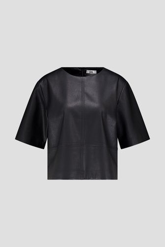 Le devant de Blouse noire à l'aspect cuir de Louise pour Femmes