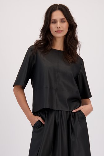 Le devant de Blouse noire à l'aspect cuir de Louise pour Femmes