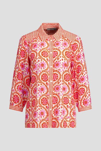 Le devant de Blouse rouge à imprimé floral à manches 3/4 de Geisha pour Femmes