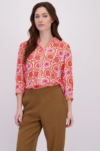 Le devant de Blouse rouge à imprimé floral à manches 3/4 de Geisha pour Femmes