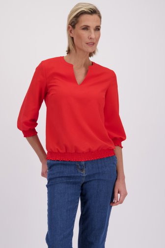 Le devant de Blouse rouge intense à manches 3/4 de Claude Arielle pour Femmes