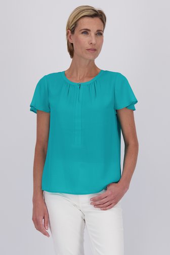 Blouse turquoise à manches papillon courtes de Claude Arielle pour Femmes