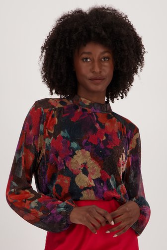 Geisha Blouse van mesh met kleurrijk bloemenmotief