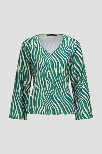 Le devant de Blouse vert-beige à col en V de Claude Arielle pour Femmes
