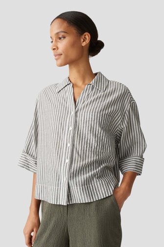 Blouse vert gris à rayures blanches de Opus pour Femmes