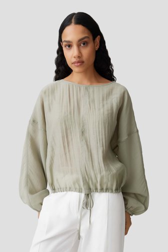 Le devant de Blouse vert olive avec ruban à nouer de Opus pour Femmes