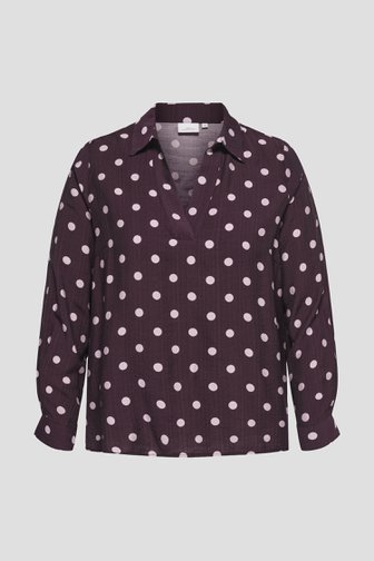 Voorkant van Bordeaux blouse met roze bolletjesprint door ONLY Carmakoma voor Dames