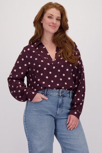 Voorkant van Bordeaux blouse met roze bolletjesprint door ONLY Carmakoma voor Dames