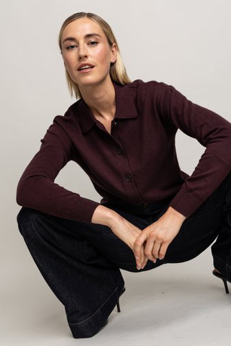 Voorkant van Bordeaux cardigan met kraag door Liberty Island voor Dames