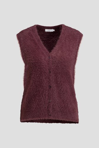 Voorkant van Bordeaux fluffy mouwloze cardigan door Liberty Island voor Dames