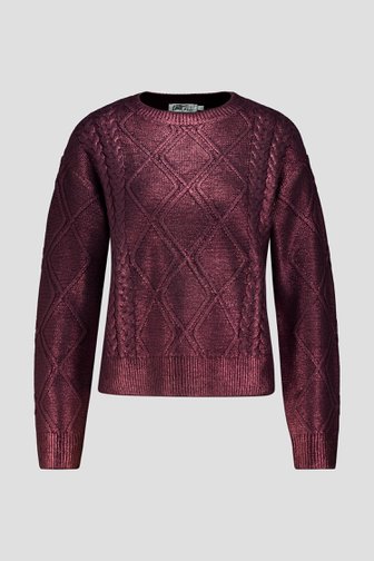 Voorkant van Bordeaux gebreide trui met glanzende coating door Louise voor Dames