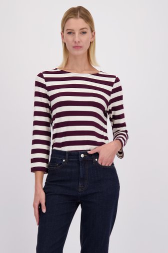 Voorkant van Bordeaux gestreept T-shirt met 3/4 mouwen door More & More voor Dames