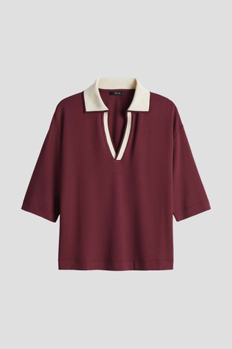 Voorkant van Bordeaux T-shirt met beige kraag  door Opus voor Dames