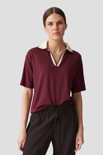Voorkant van Bordeaux T-shirt met beige kraag  door Opus voor Dames