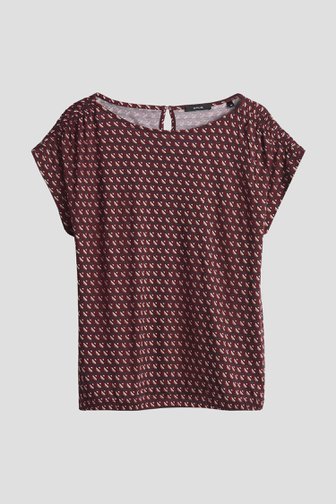 Voorkant van Bordeaux T-shirt met fijne print  door Opus voor Dames