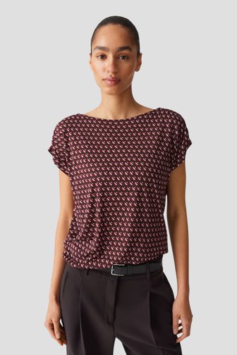 Voorkant van Bordeaux T-shirt met fijne print  door Opus voor Dames